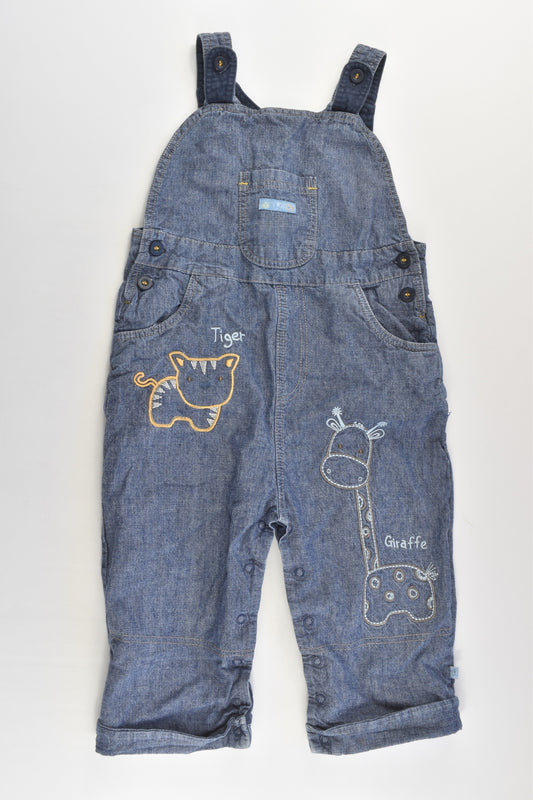 TU Size 2 (86-92 cm) Lined Giraffe and Tiger Denim Overalls