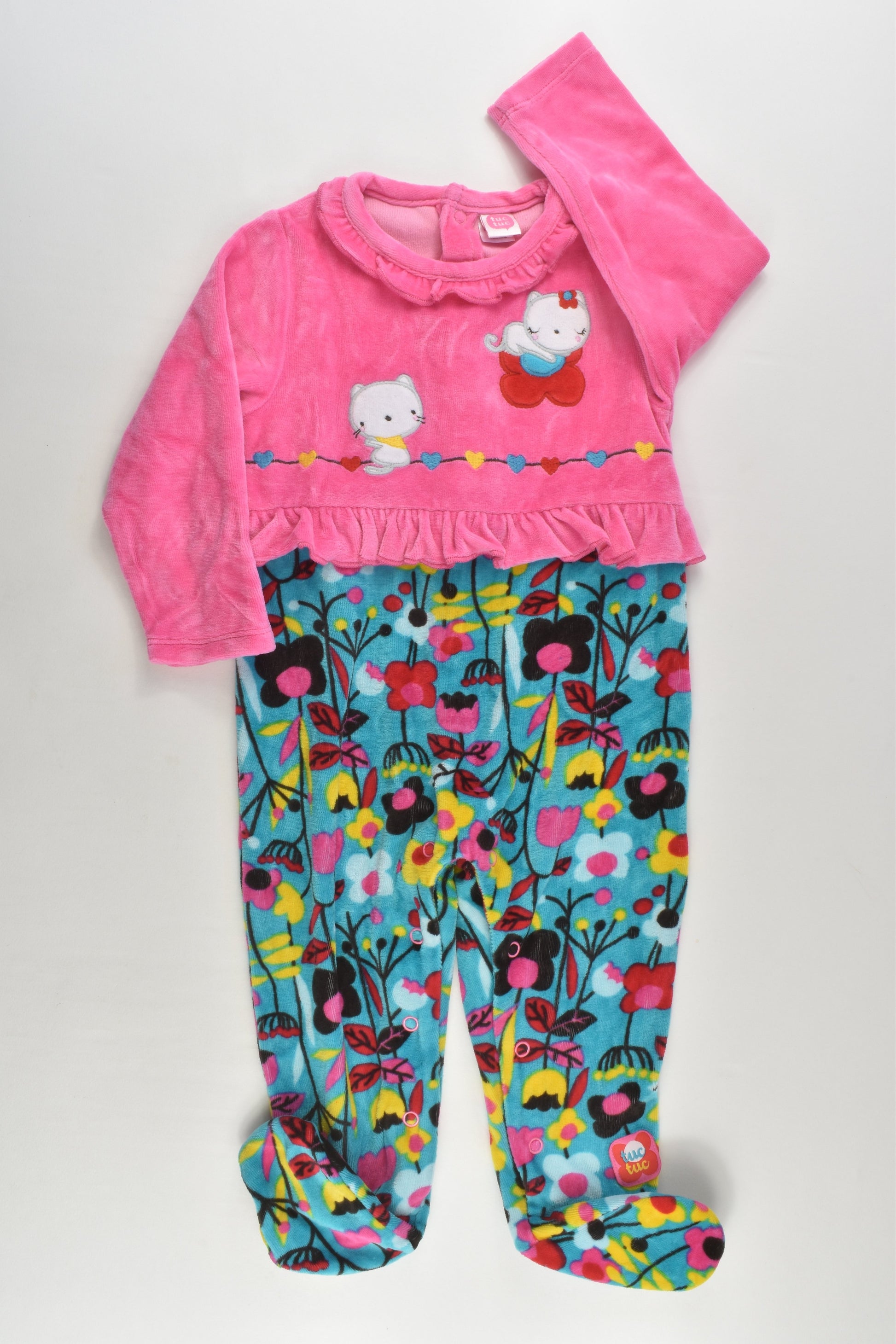 Tuc Tuc Size 0 (71-74 cm, 9-12 months) Cats and Flowers Footed Velour Romper