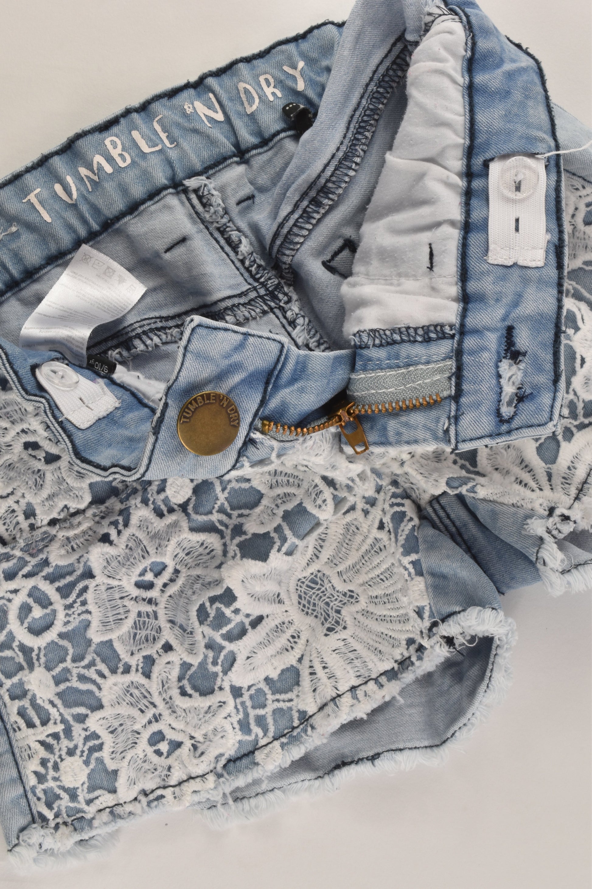 Tumble N' Dry Size 9/10 (140 cm) Stretchy Lace Denim Shorts