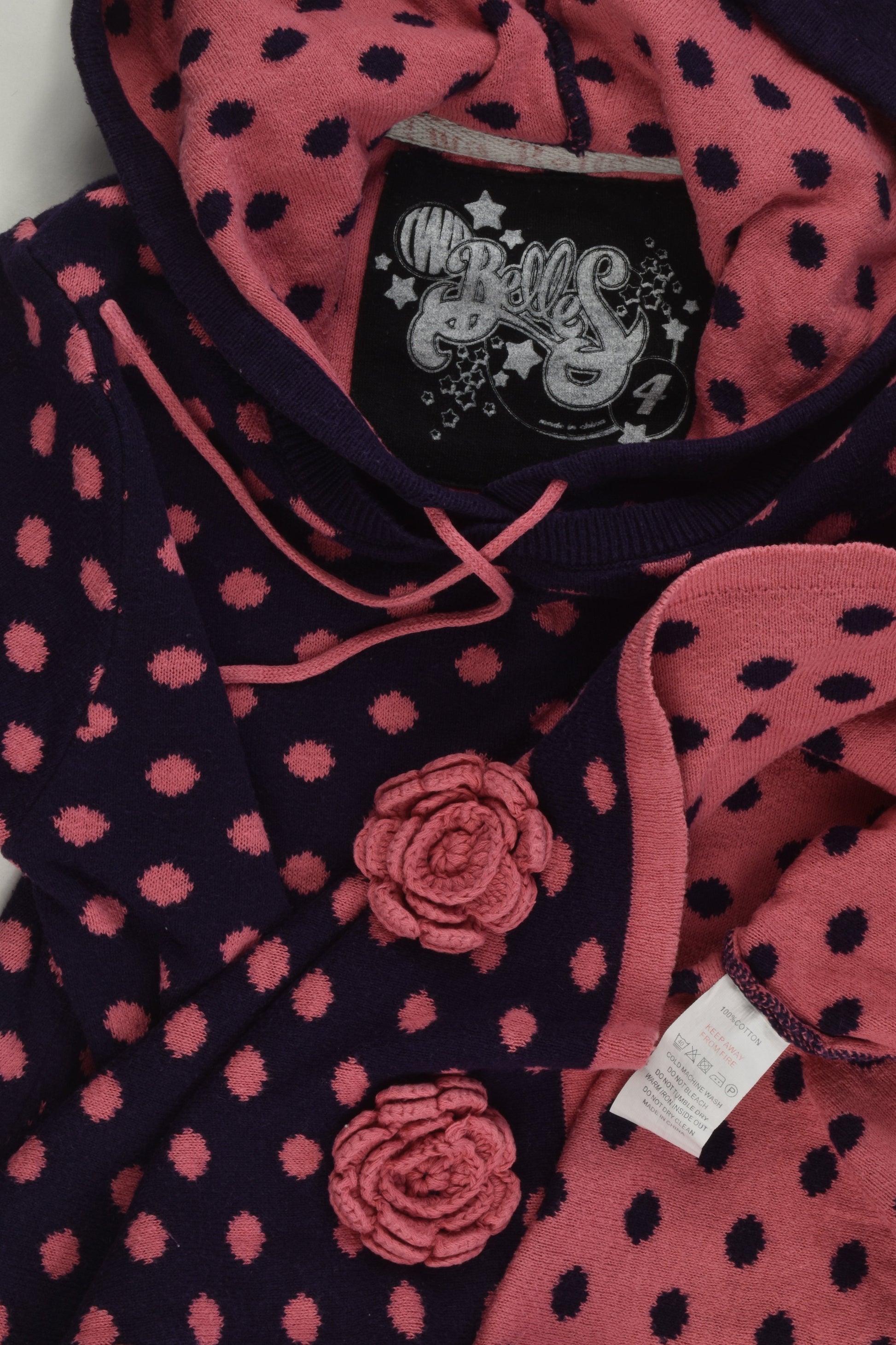 Two Belles Size 4 Knitted Hooded Dots Dress