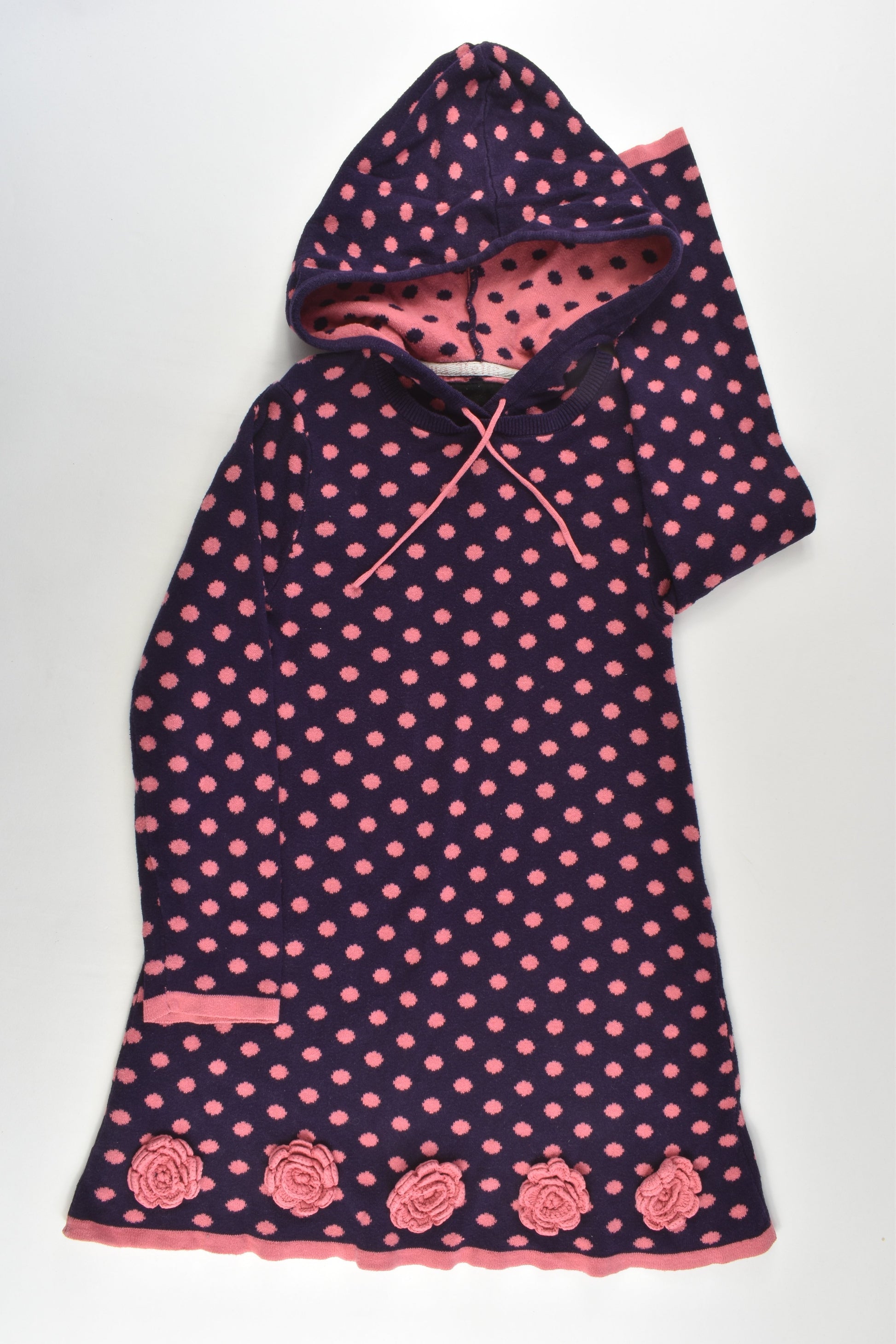Two Belles Size 4 Knitted Hooded Dots Dress