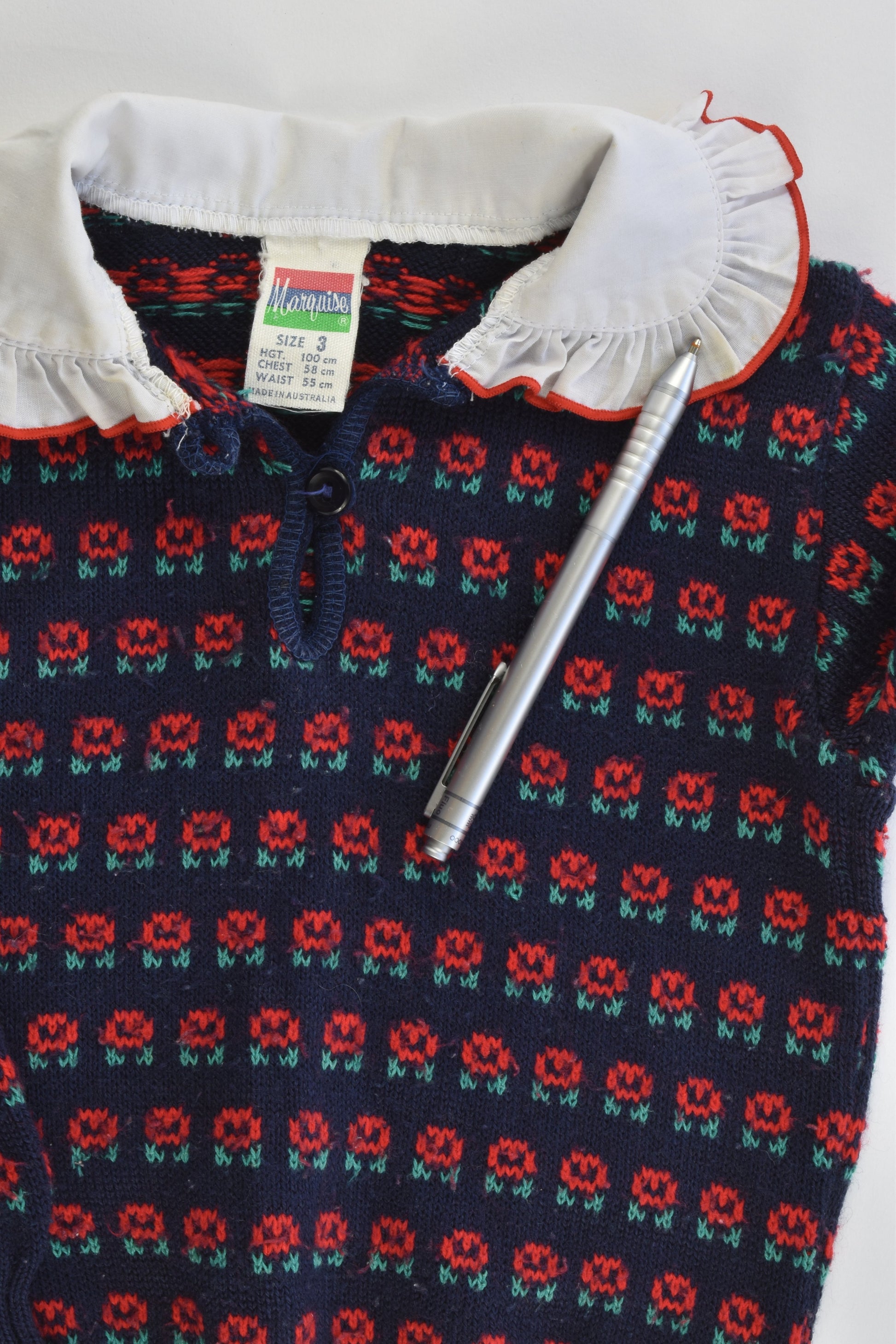 VINTAGE Marquise Size 3 Collared Floral Knitted Jumper