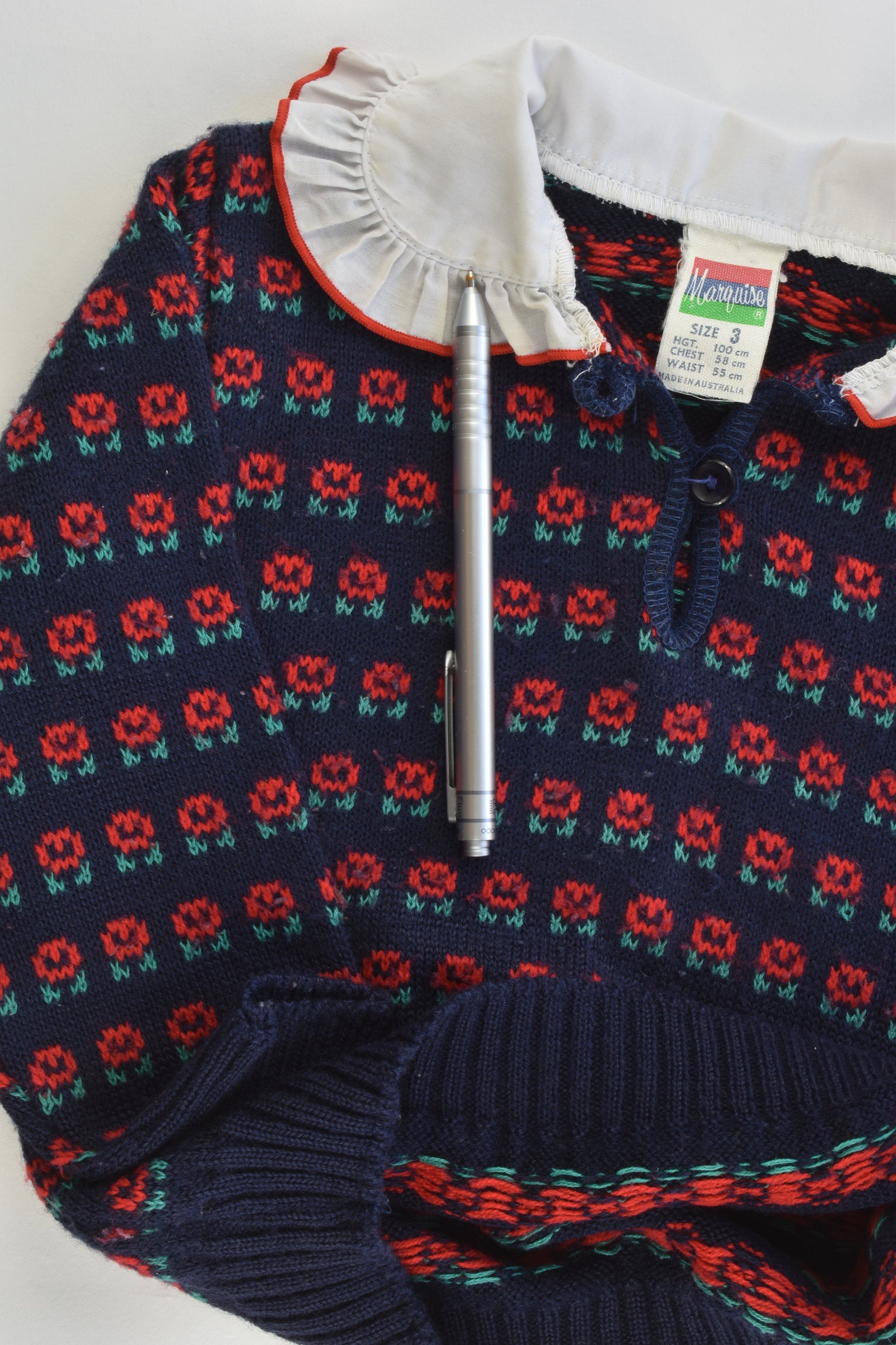 VINTAGE Marquise Size 3 Collared Floral Knitted Jumper