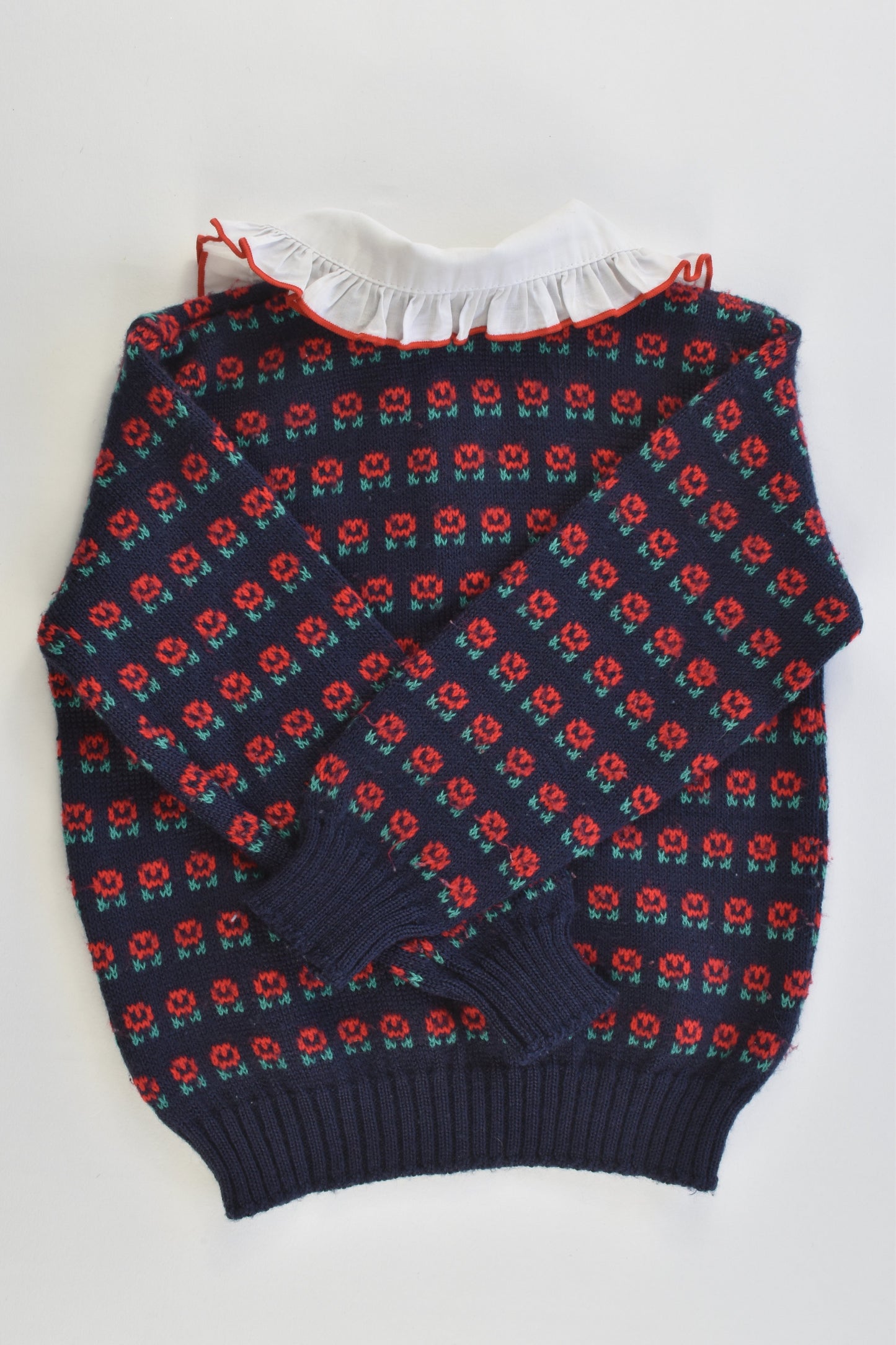 VINTAGE Marquise Size 3 Collared Floral Knitted Jumper