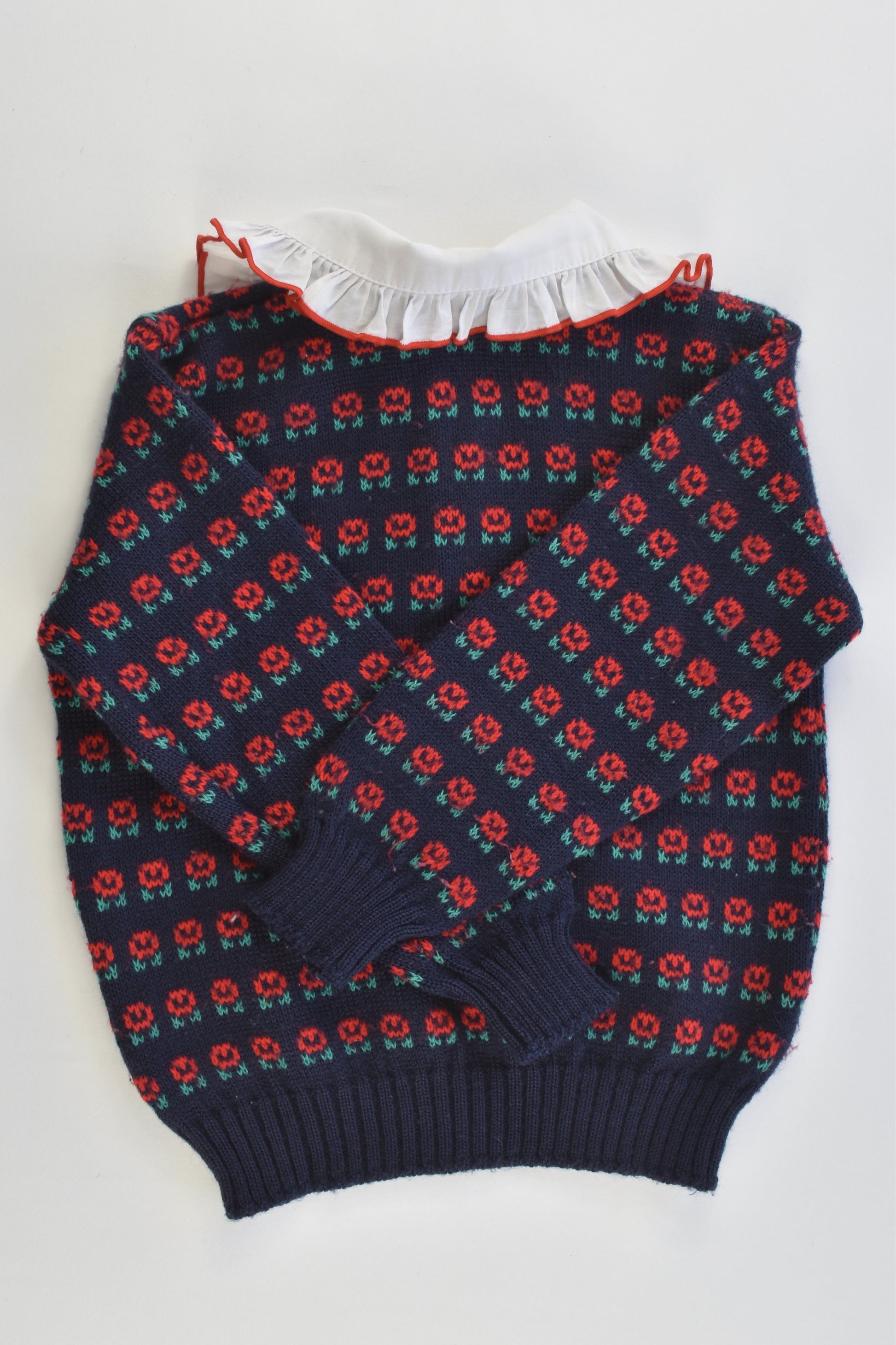 VINTAGE Marquise Size 3 Collared Floral Knitted Jumper