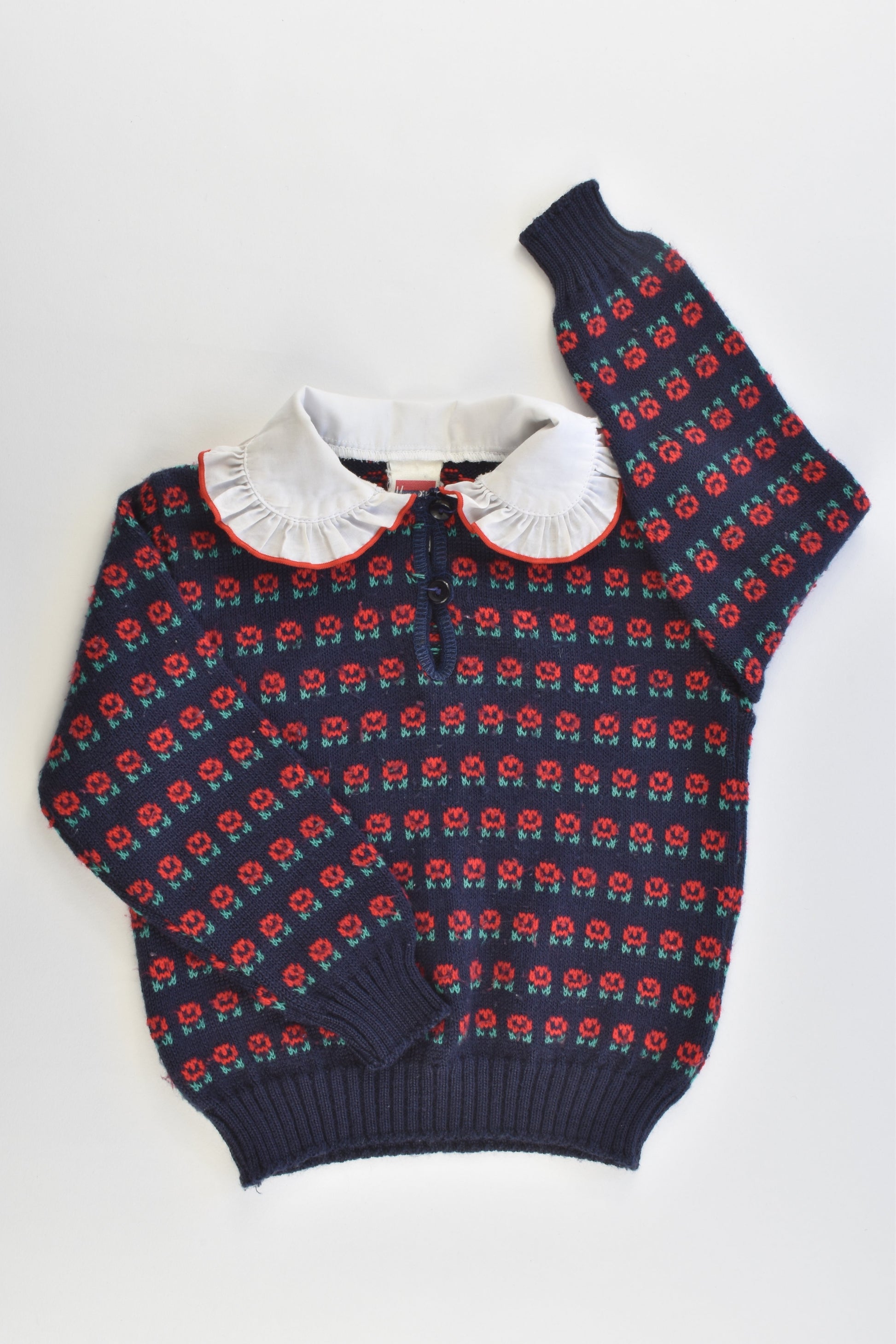 VINTAGE Marquise Size 3 Collared Floral Knitted Jumper