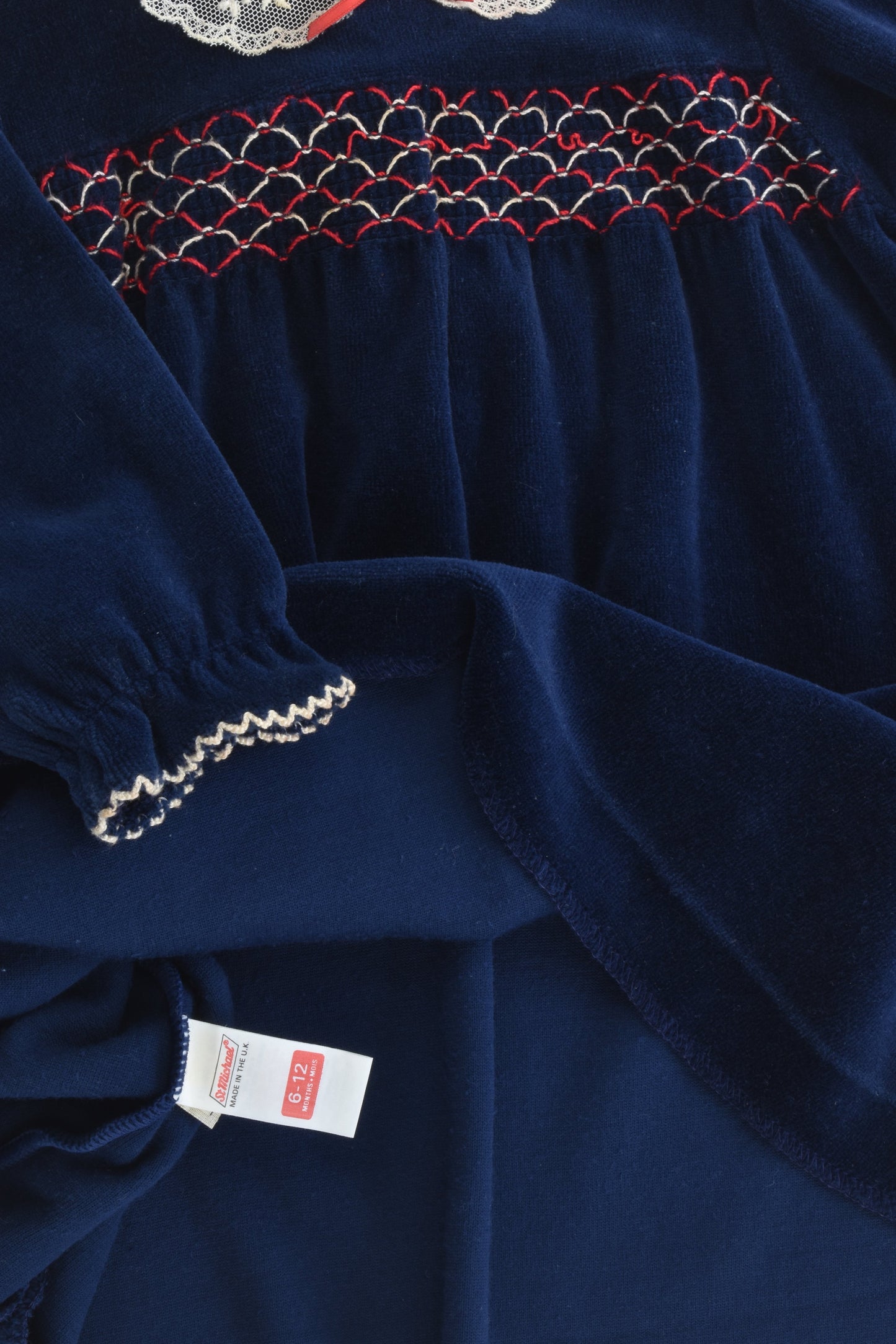 VINTAGE St Michael (UK) Size 0 (6-12 months) Collared Smocked Velour Dress