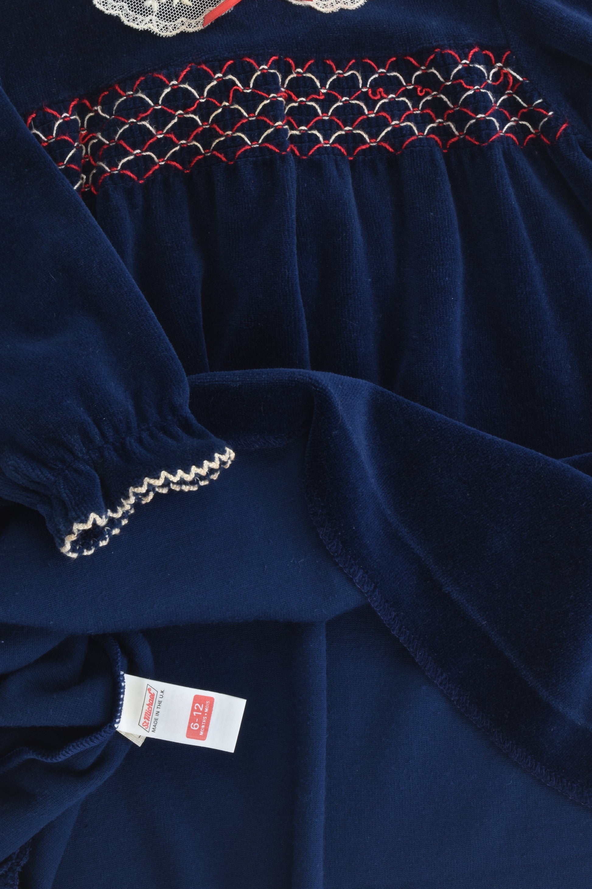 VINTAGE St Michael (UK) Size 0 (6-12 months) Collared Smocked Velour Dress