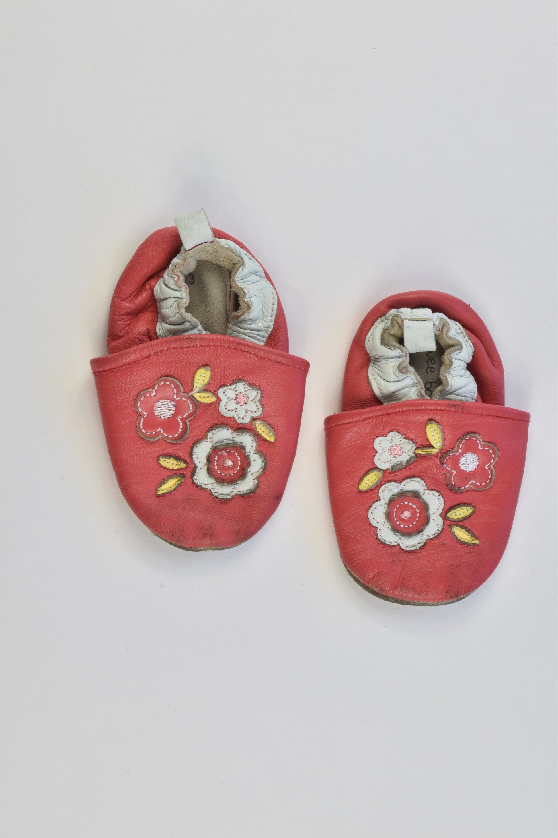 Wee Babes Size 3 (Approx 6-12 months) Flowers Soft Leather Baby Slippers