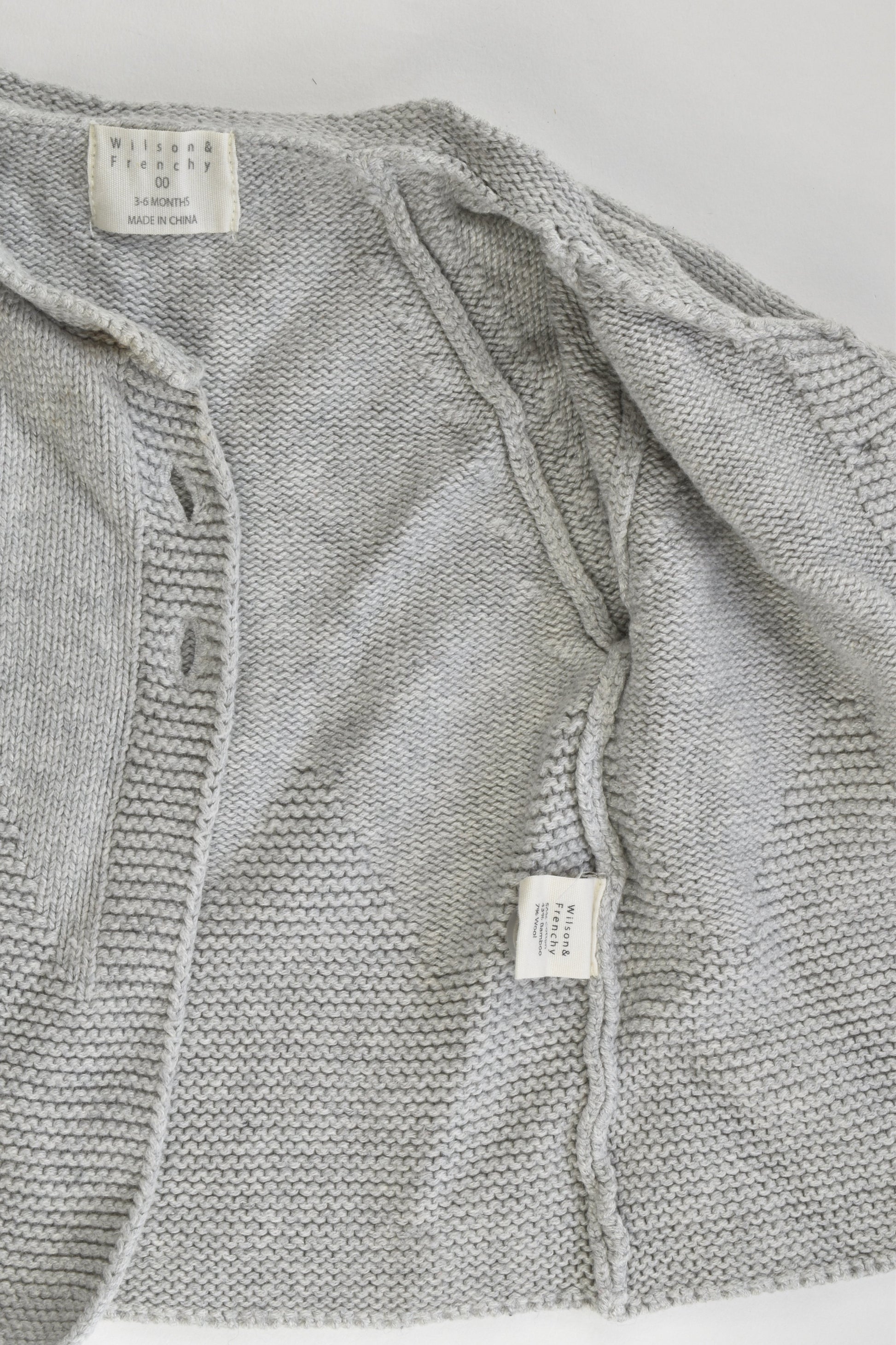 Wilson and Frenchy Size 00 (3-6 months) Cotton/Bamboo/Wool Cardigan