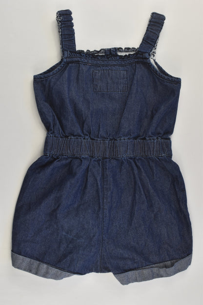Young Dimention Size 1 (12-18 months) Lightweight Denim Short Overalls with Floral Embroidery