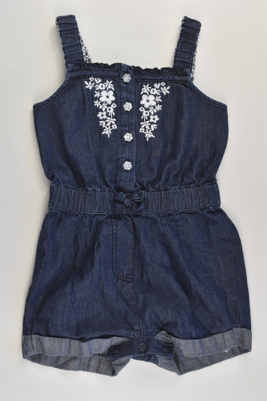 Young Dimention Size 1 (12-18 months) Lightweight Denim Short Overalls with Floral Embroidery