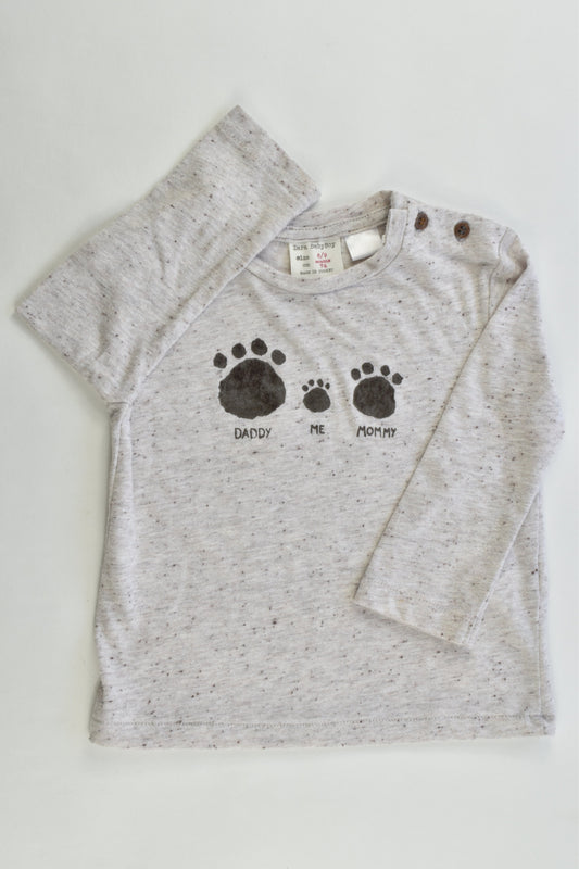 Zara Size 0 (6/9 months, 74 cm) "Daddy, Me, Mummy" Footprints Top