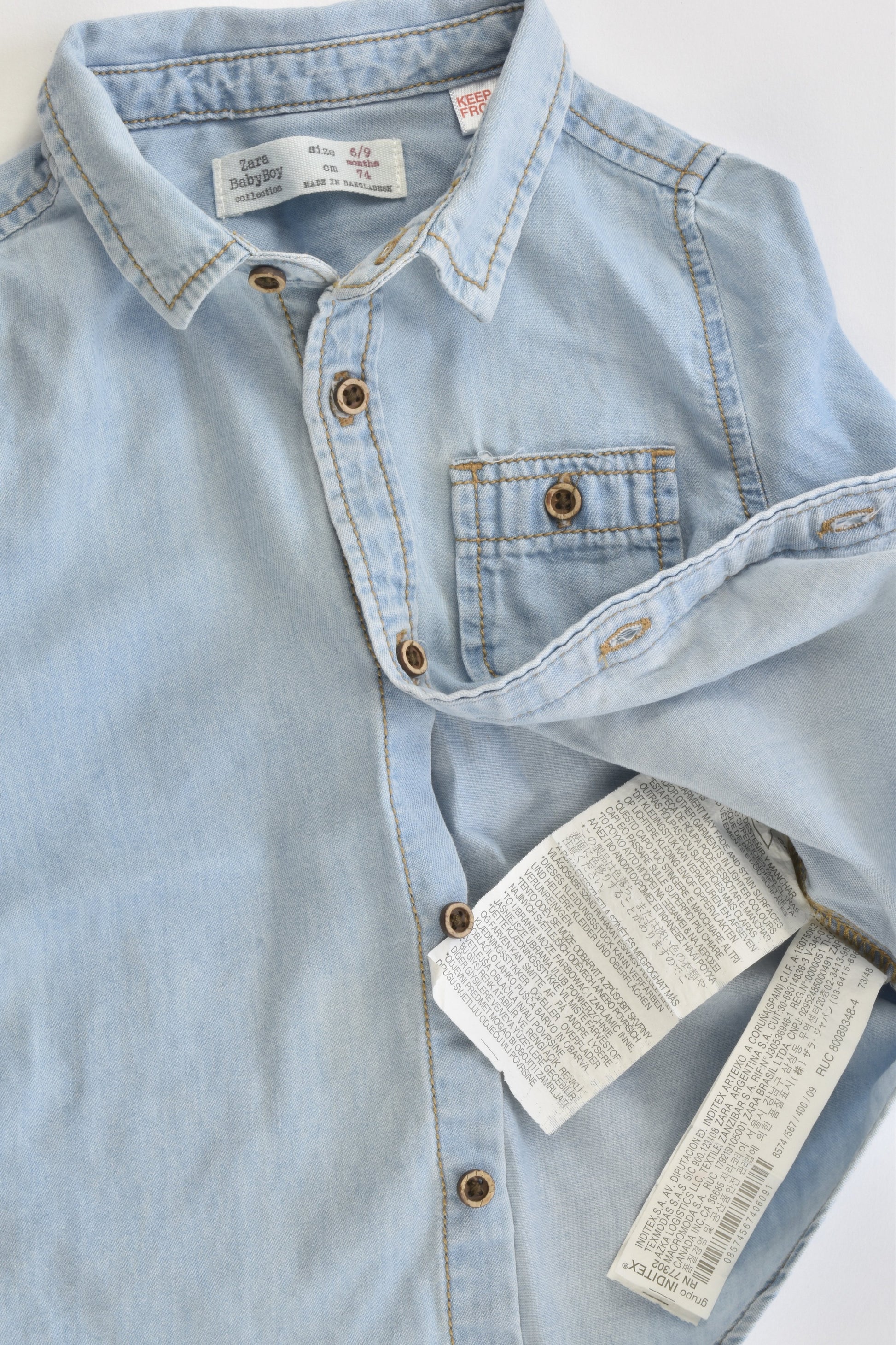 Zara Size 0 (6/9 months, 74 cm) Lightweight Casual Denim Shirt