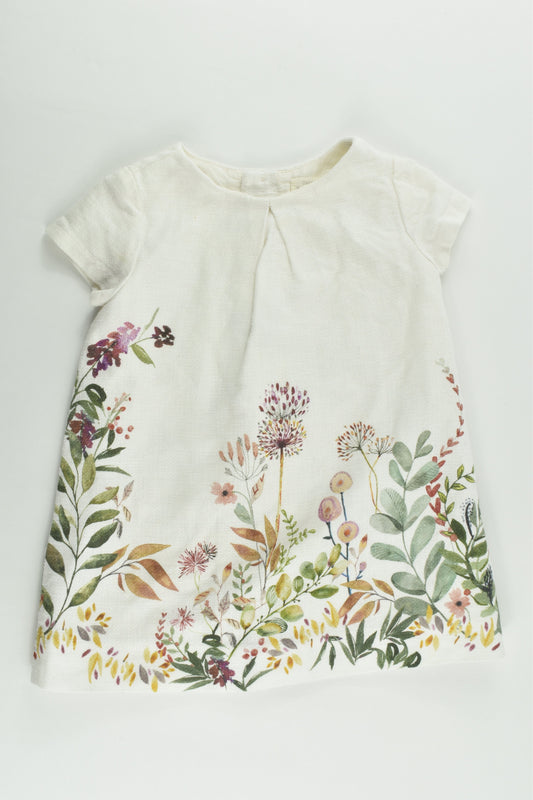 Zara Size 0 (9/12 months, 80 cm) Lined Floral Linen/Cotton Dress