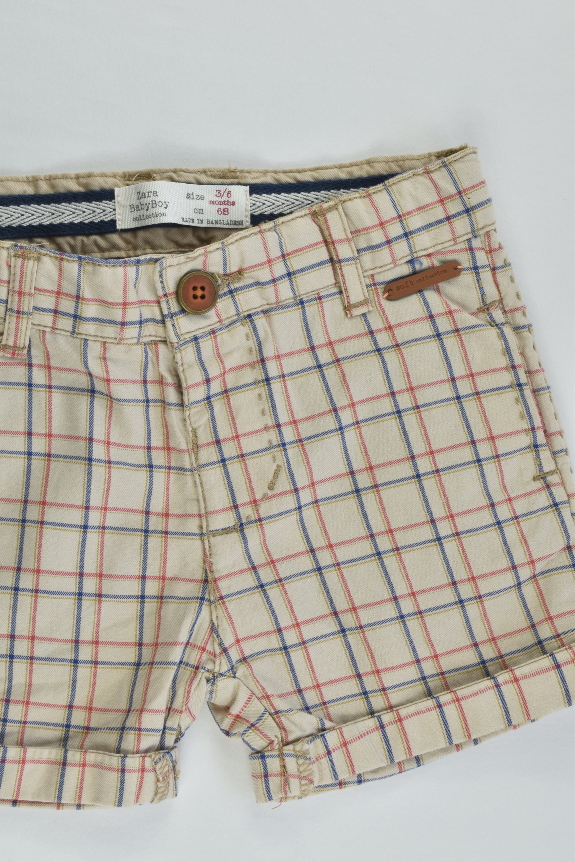 Zara Size 00 (3/6 months, 68 cm) Checked Shorts
