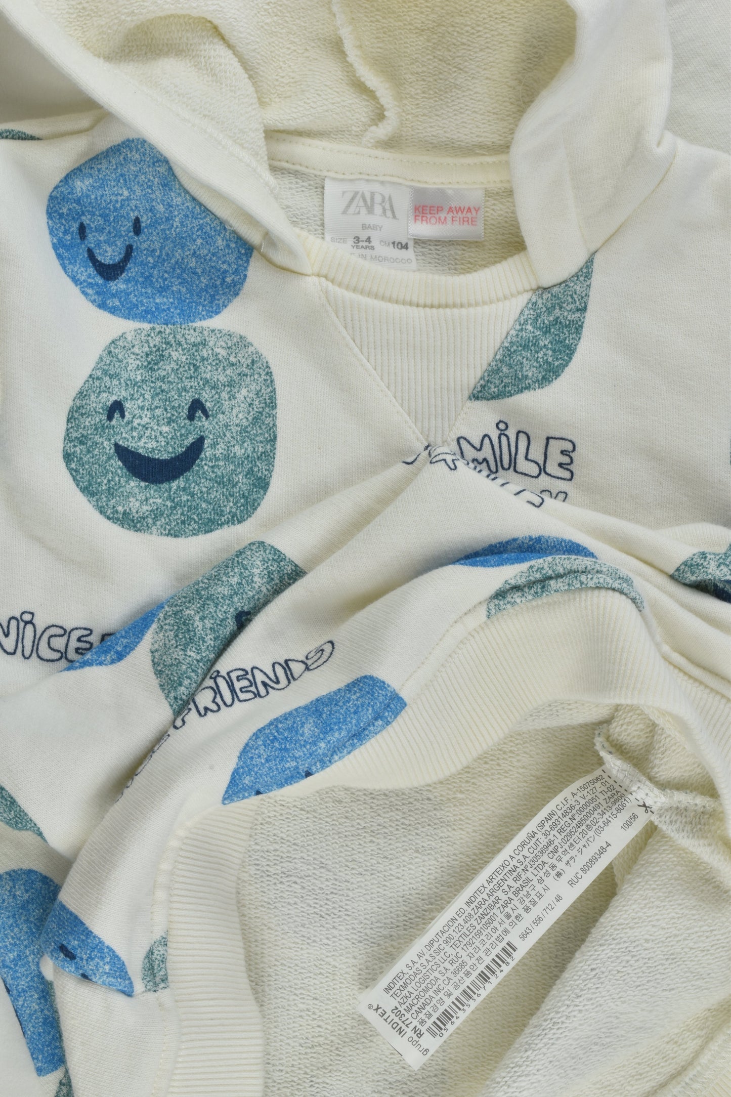 Zara Size 3-4 (104 cm) 'Nice Friends, Smile Today' Hooded Jumper