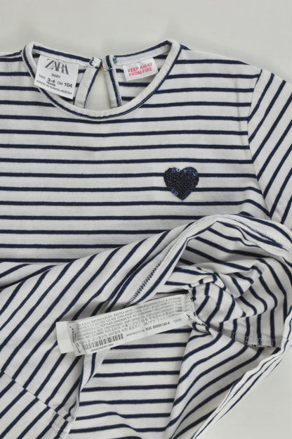 Zara Size 3-4 (104 cm) Striped Love Heart T-shirt