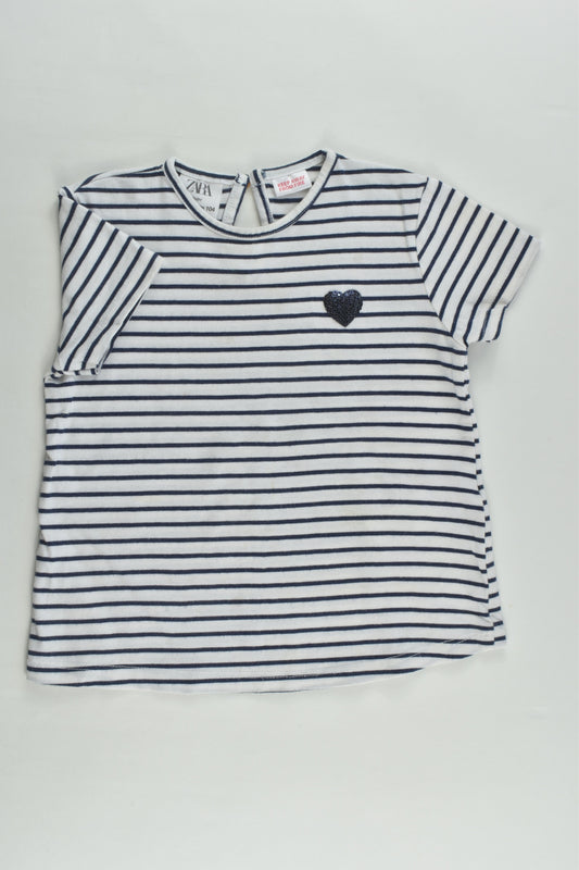 Zara Size 3-4 (104 cm) Striped Love Heart T-shirt