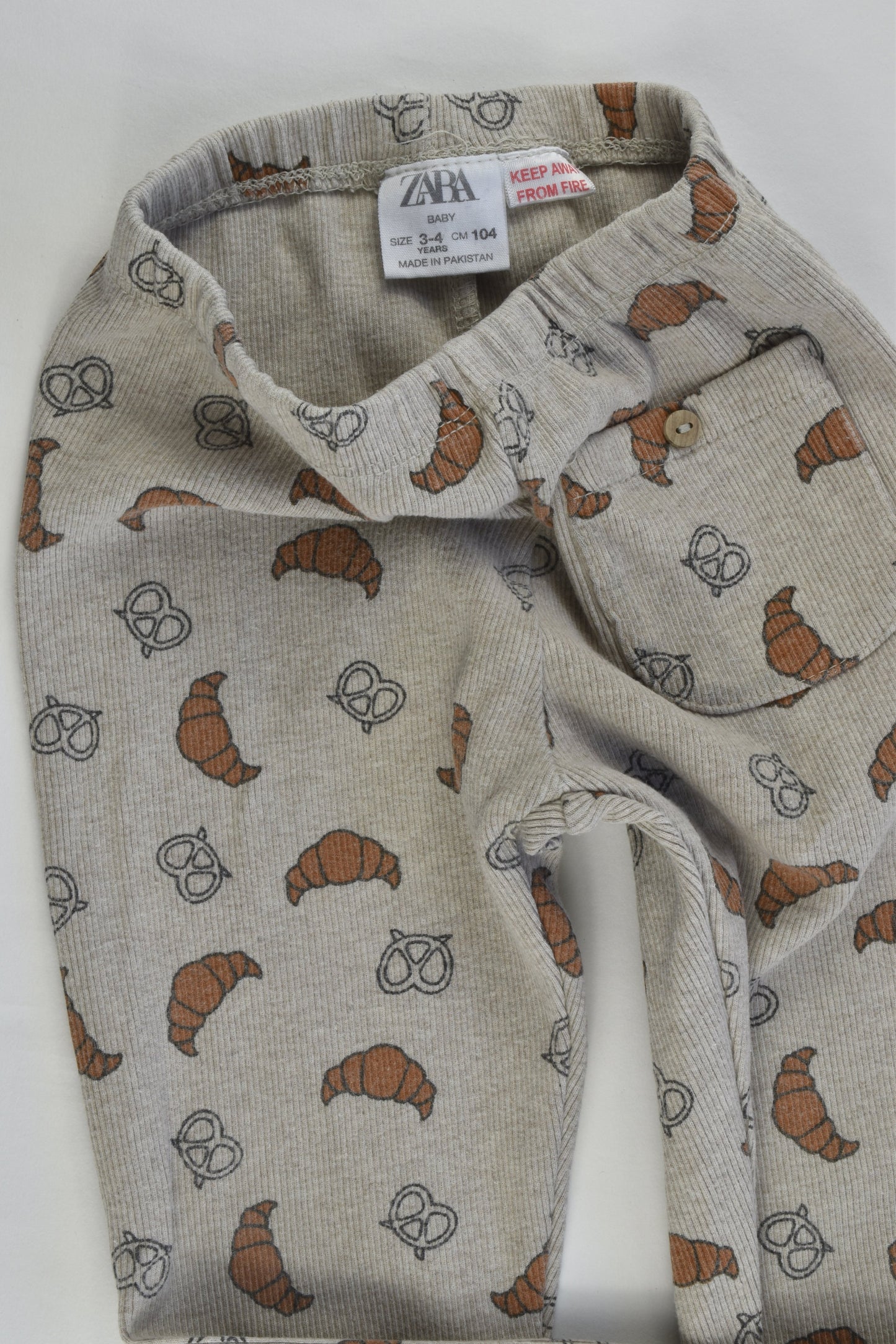 Zara Size 3-4 Ribbed Croissants and Pretzels Pants