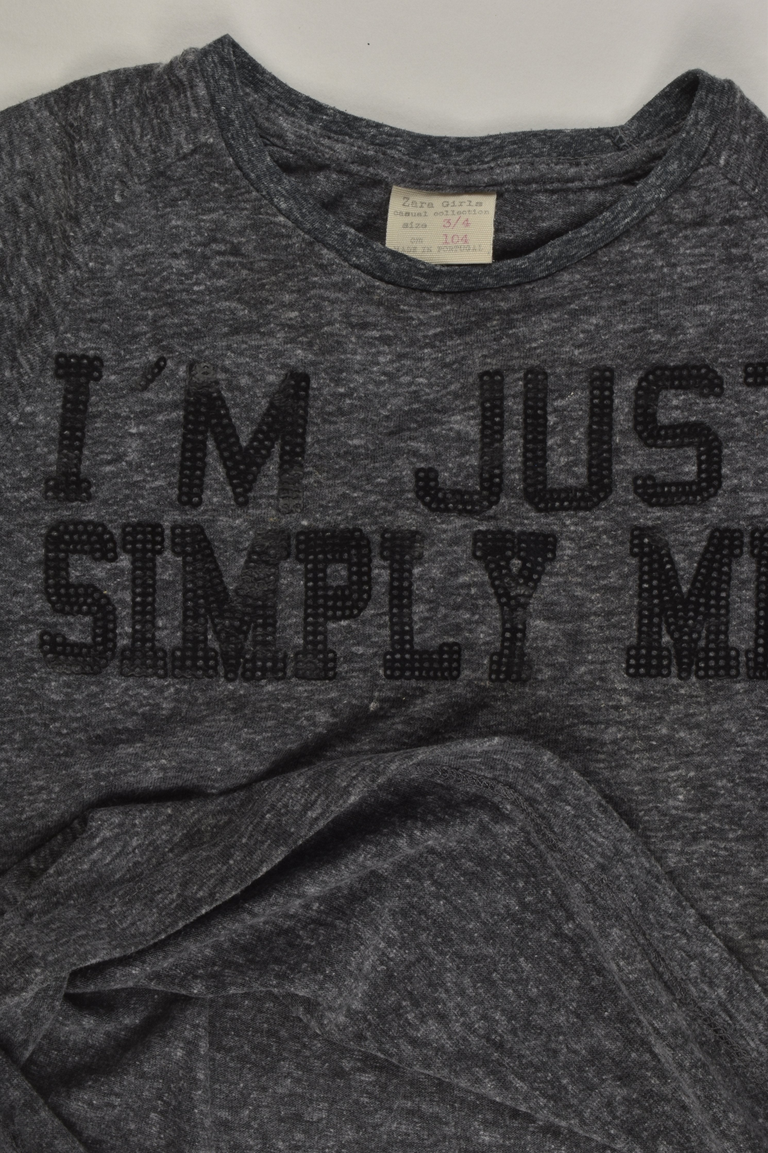 Zara Size 3/4 (104 cm) 'I'm Just Simply Me' Top 窶� MiniMe Preloved Baby  and Kids' Clothes