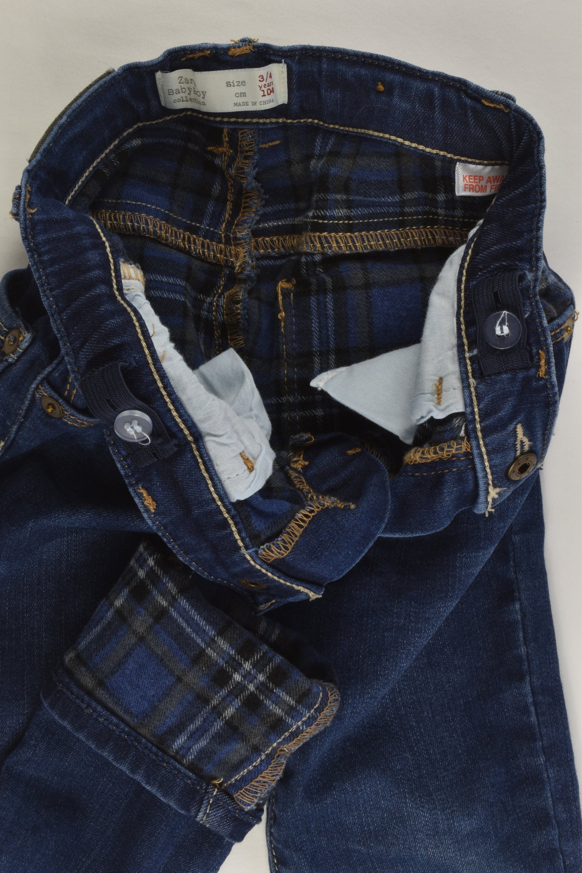 Zara Size 3/4 Stretchy Denim Pants with Checked Details
