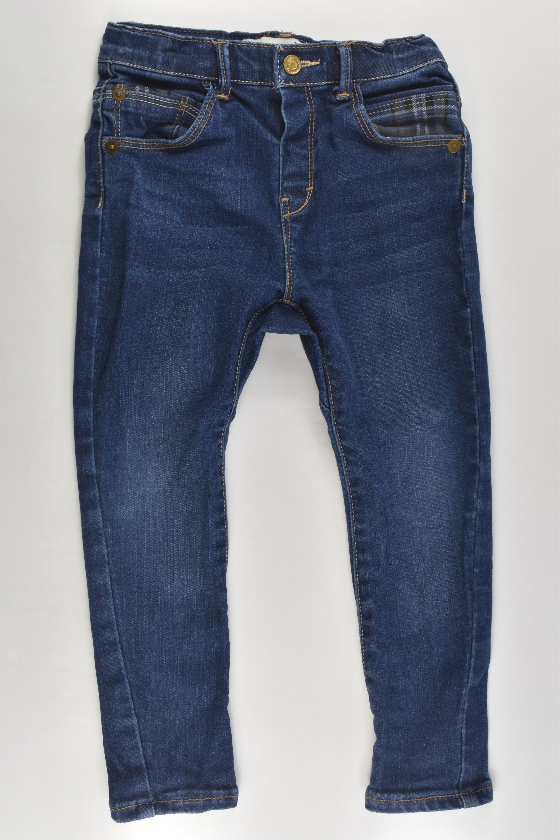 Zara Size 3/4 Stretchy Denim Pants with Checked Details