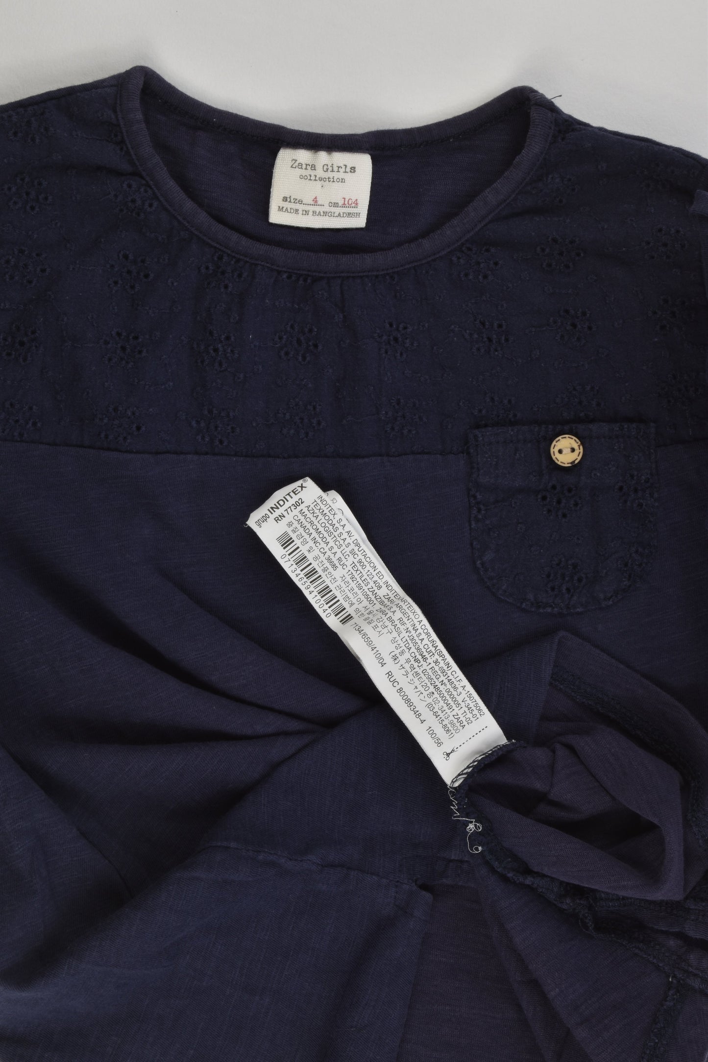 Zara Size 4 (104 cm) Navy Blue Top with Lace Details