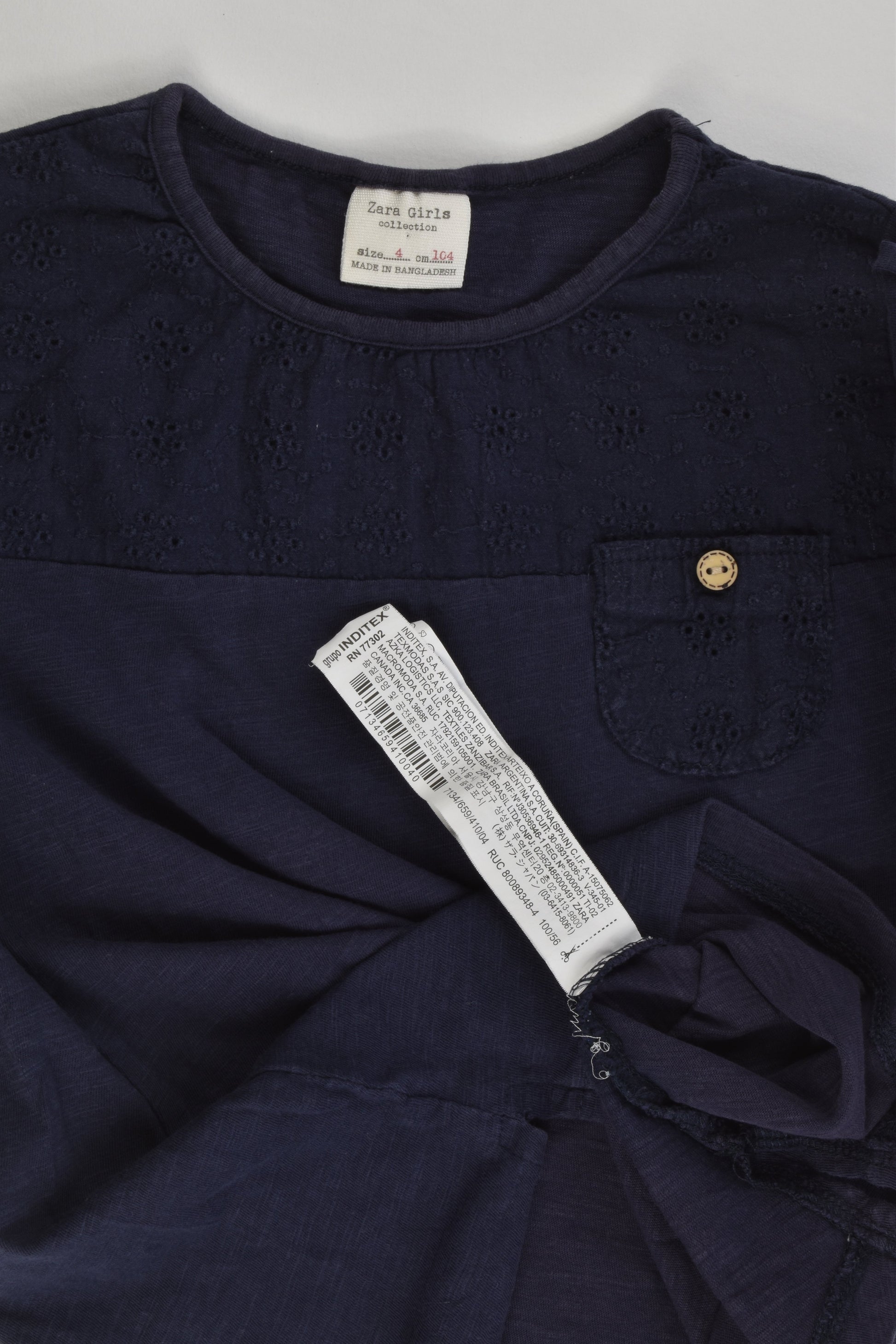 Zara Size 4 (104 cm) Navy Blue Top with Lace Details