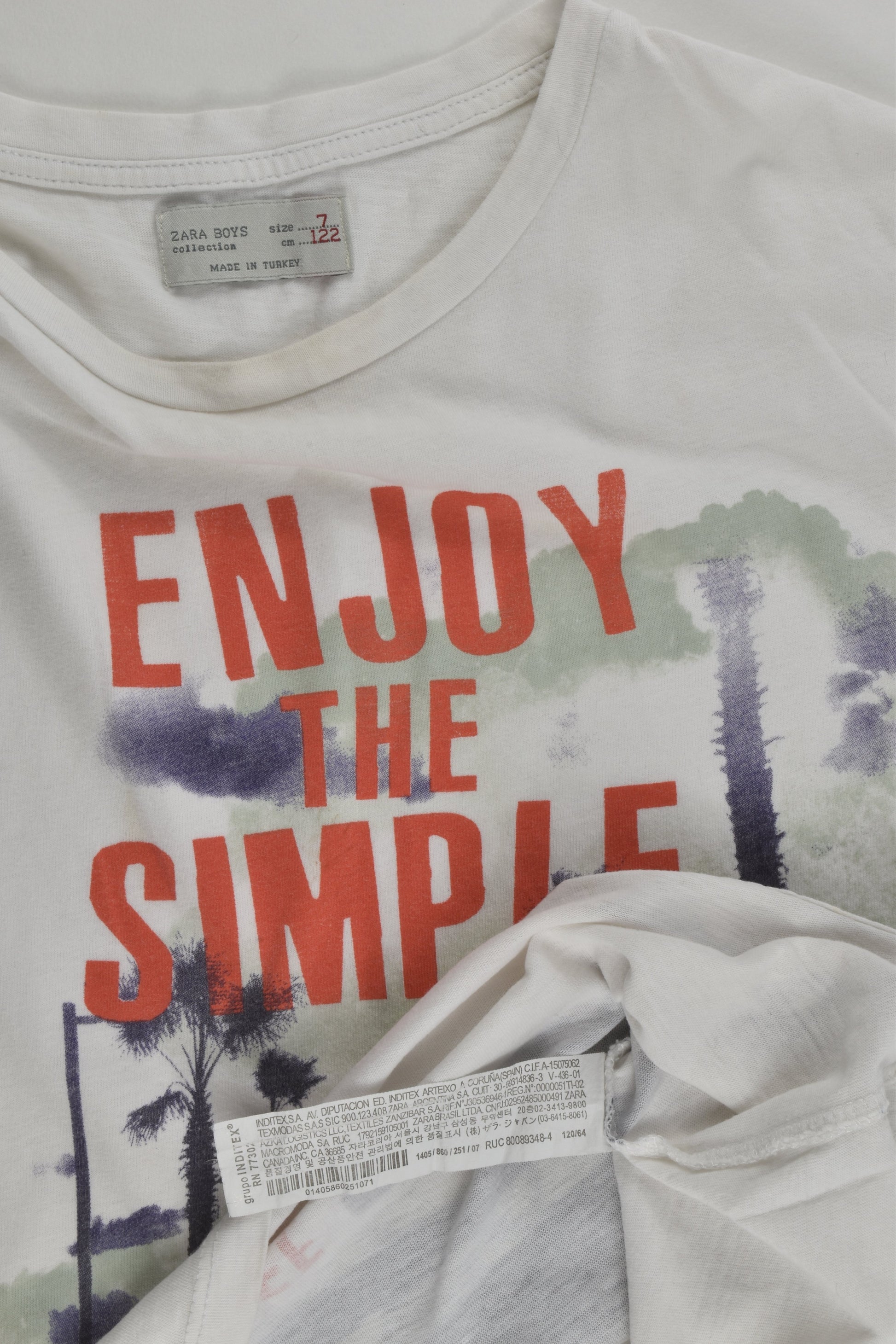 Zara Size 7 (122 cm) 'Enjoy The Simple Life' T-shirt