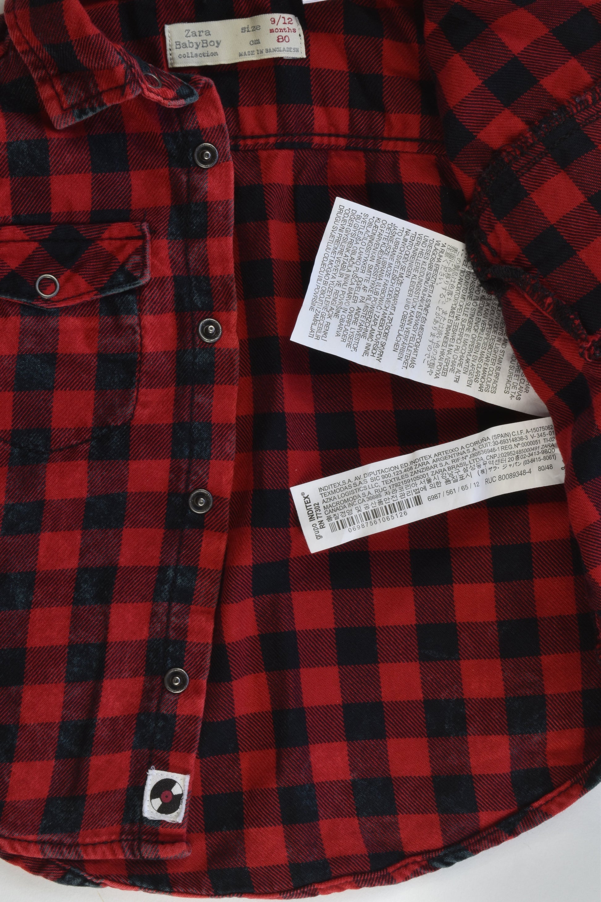 Zara Size 9/12 months (80 cm, 0-1) Checked Winter Shirt